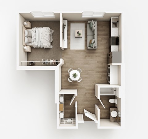 Floor plan for studio, 1 bath, 645 sqft